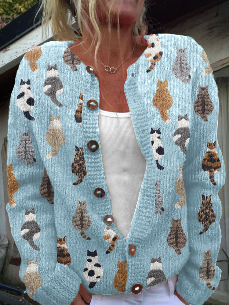 Isabel | Cárdigan Acogedor con Estampado de Gatos