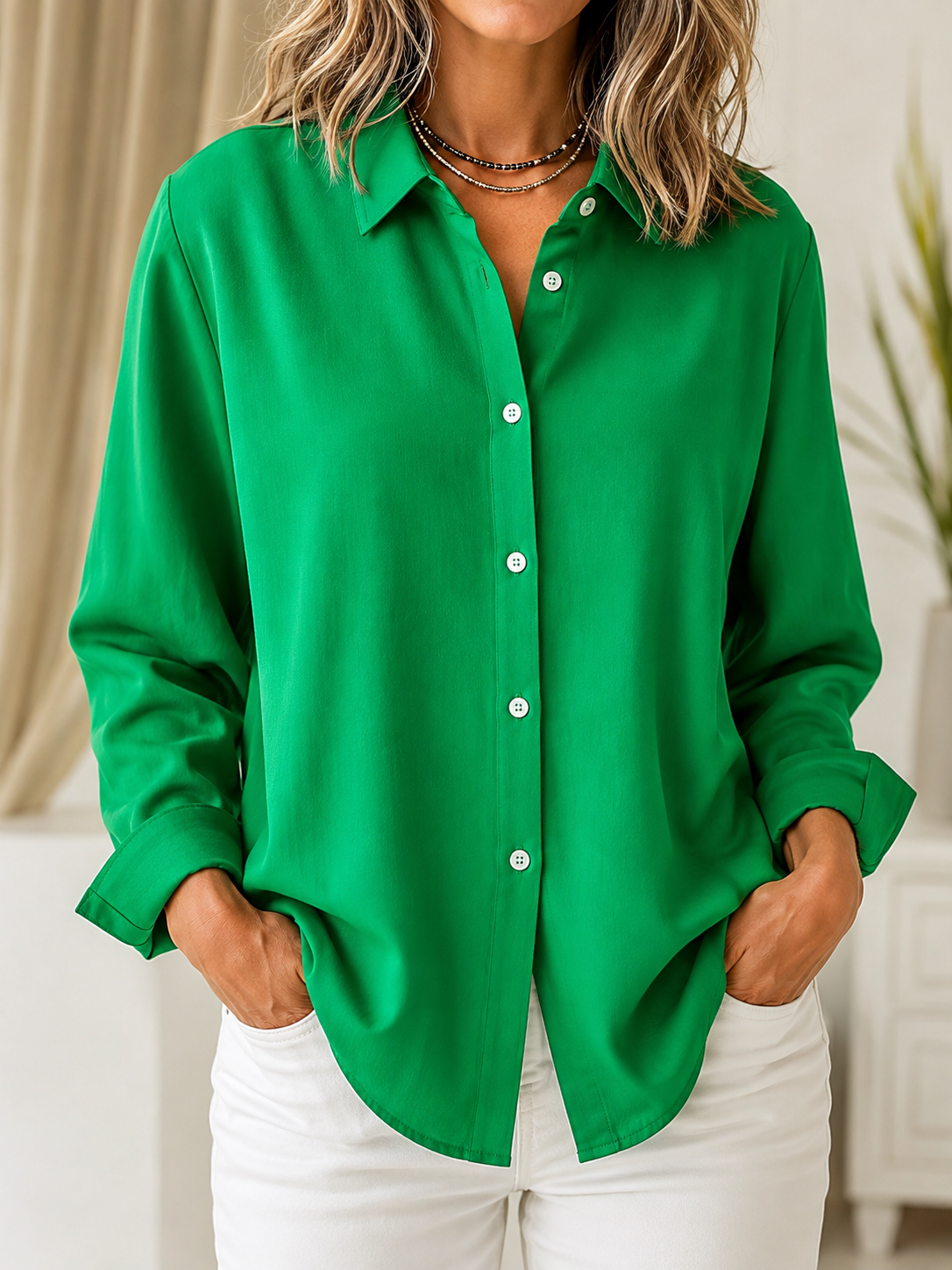 Dionisia | Blusa Clásica Lisa con Botones Delanteros