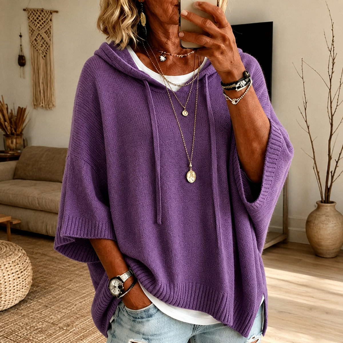 Pascuala | Jersey Poncho Morado