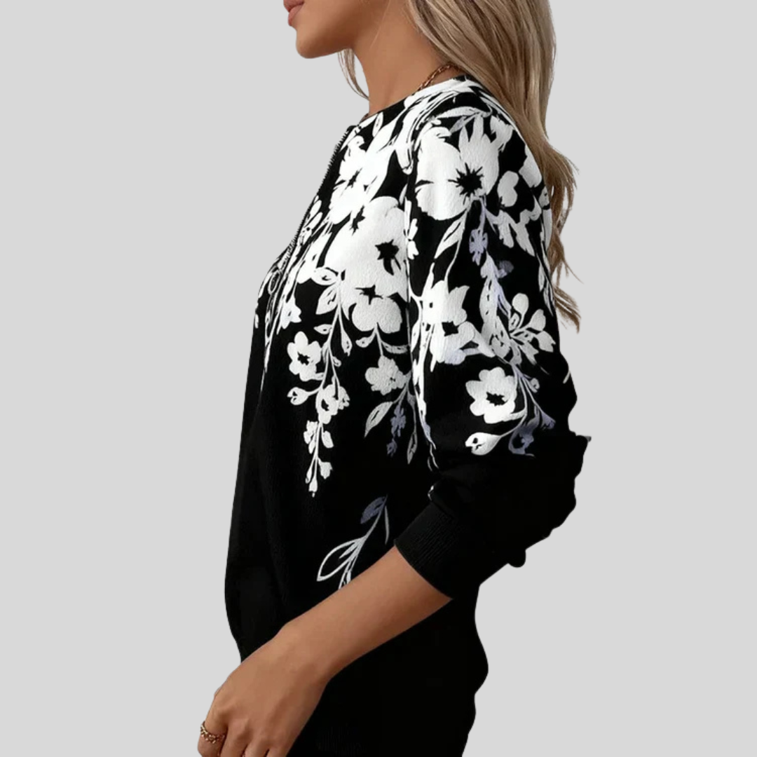 Brígida | Sudadera Floral con Cuello de Cremallera