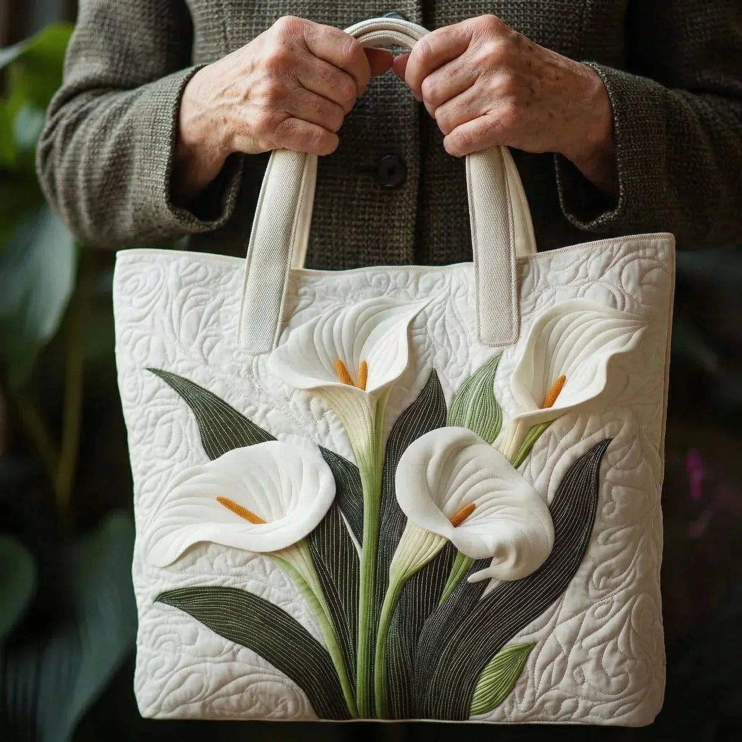 Bolso Artesanal Acolchado - Girasoles Blancos