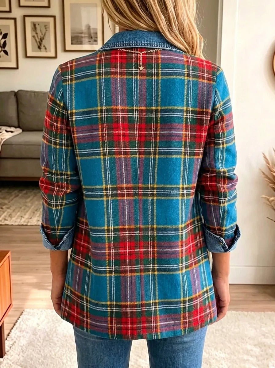 Nuria | Blazer de Tartán con Paneles Vaqueros