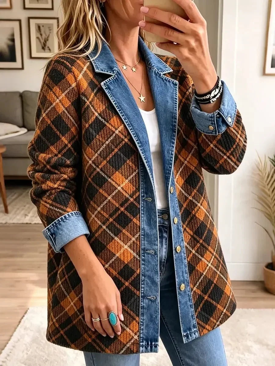 Cándida | Chaqueta Vaquera Vintage con Estampado de Bloques