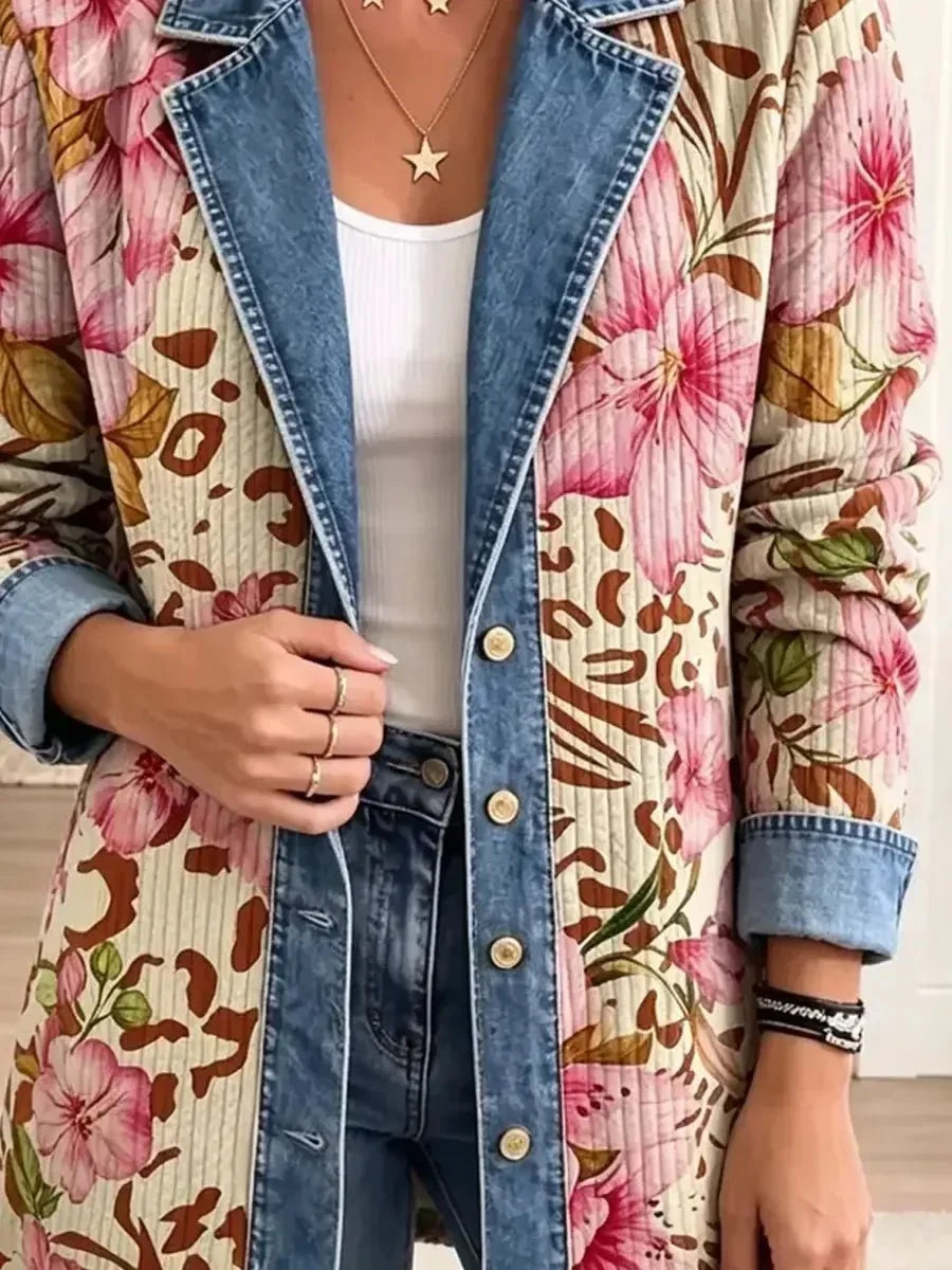 Gertrudis | Chaqueta Retro con Estampado Floral y de Leopardo