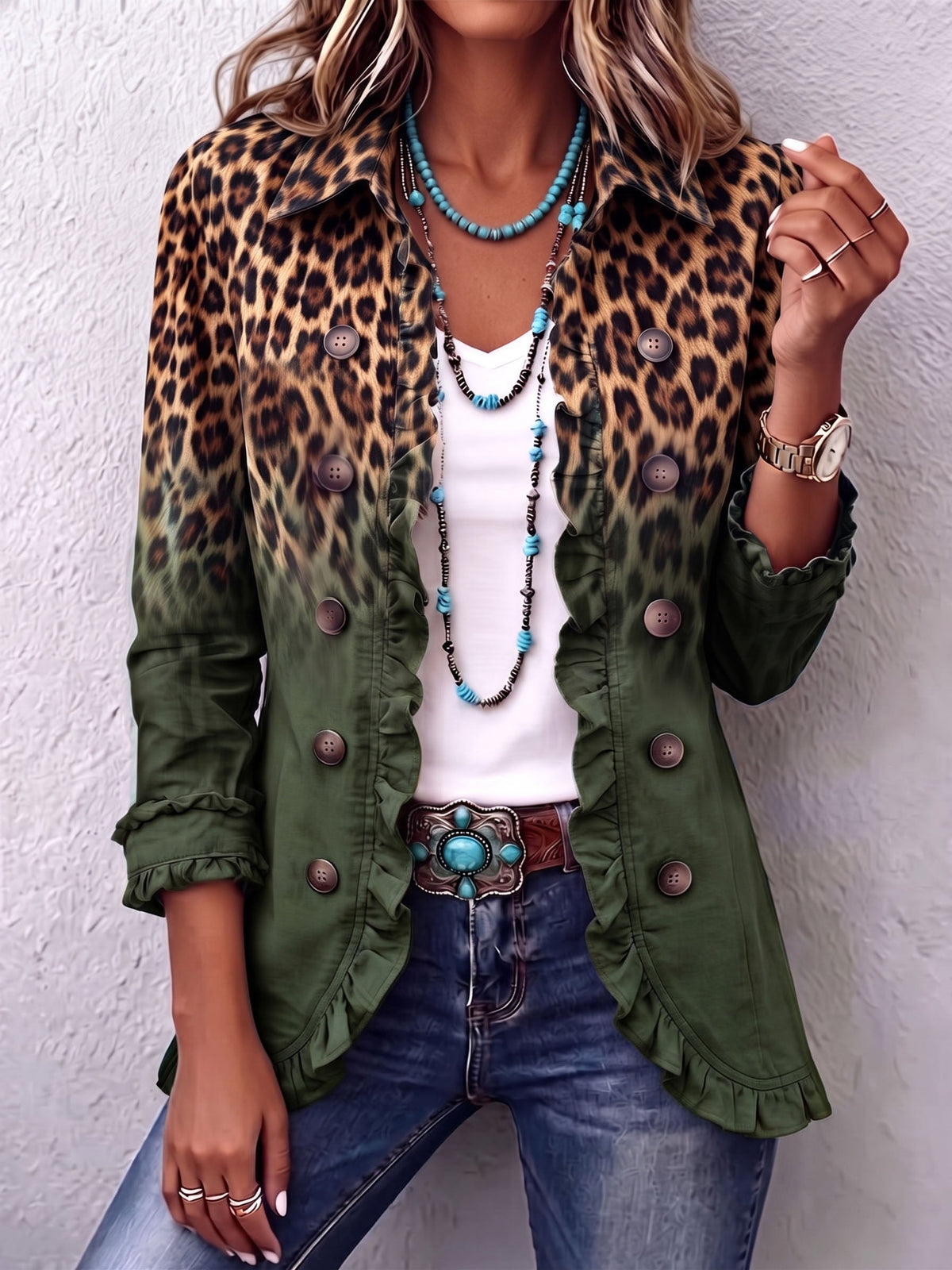 Casandra | Blazer Leopardo Degradado con Volantes