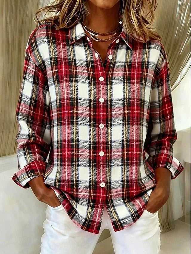 Natividad | Blusa Vintage de Cuadros con Botones Delanteros
