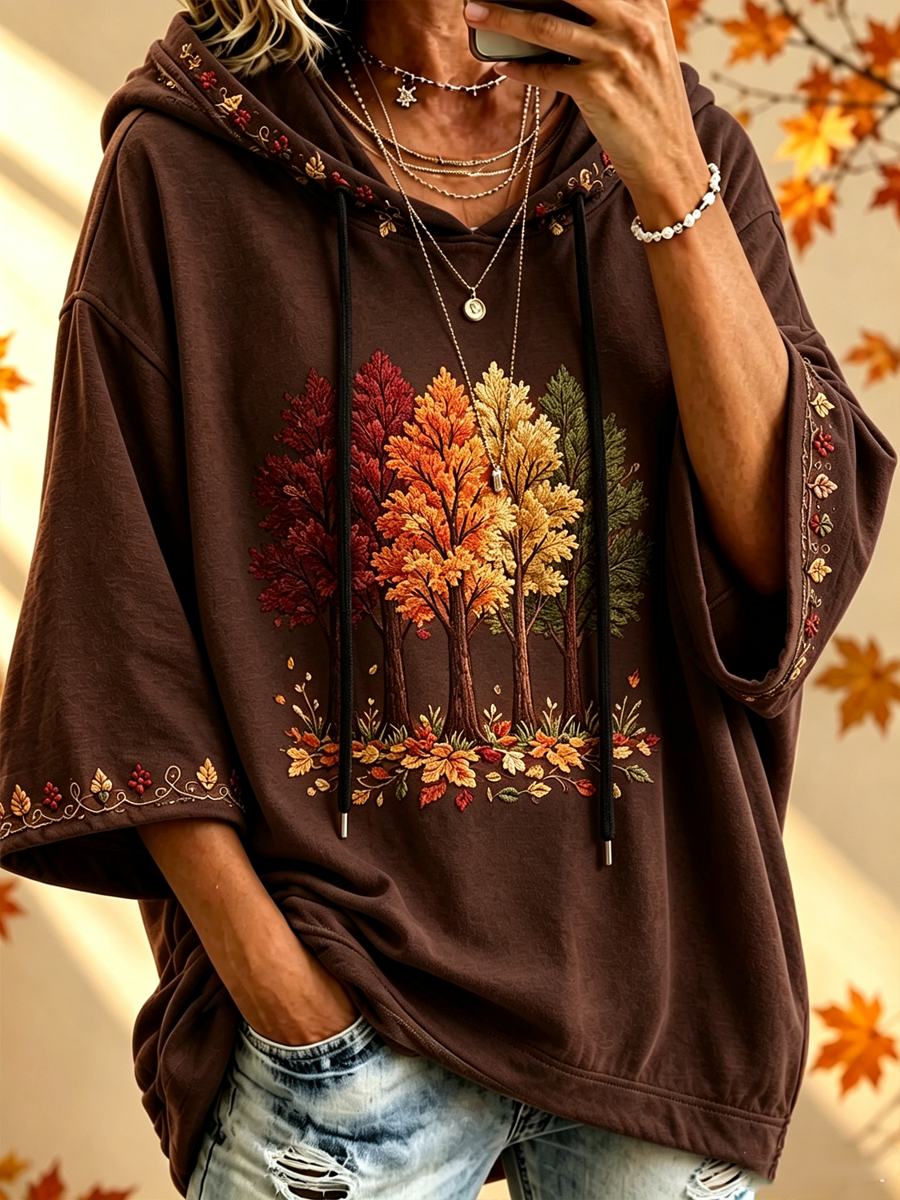 Narcisa | Sudadera con Capucha Oversize con Estampado Otoñal