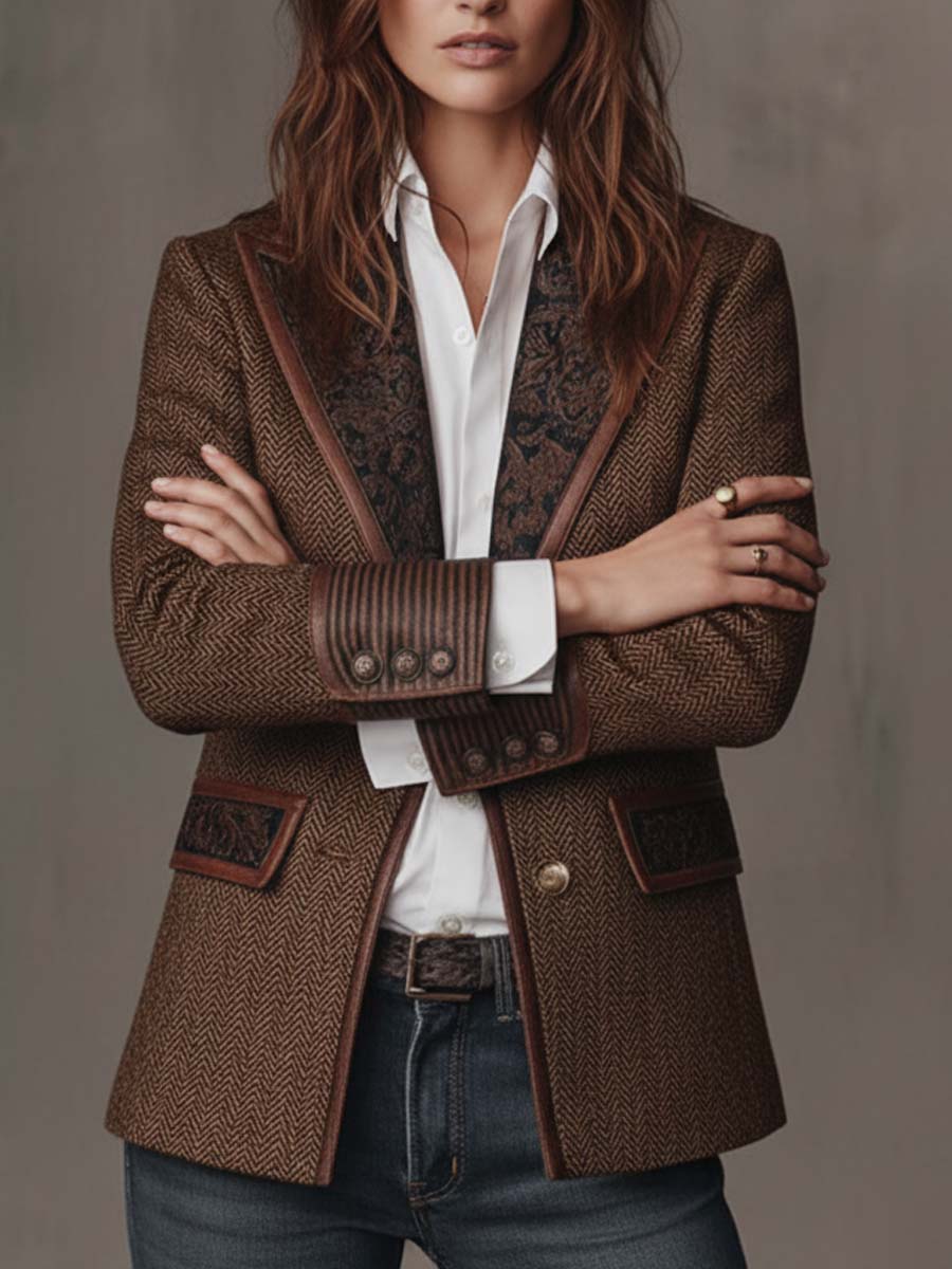 Gisela | Blazer con Paneles Estampado de Espiga