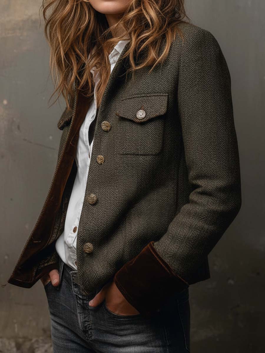 Carolina | Blazer Vintage de Espiga con Ribetes en Contraste