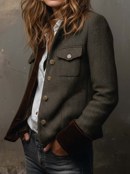 Carolina | Blazer Vintage de Espiga con Ribetes en Contraste