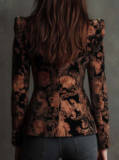 Berta | Blazer Sastre Estampado Floral Negro y Bronce