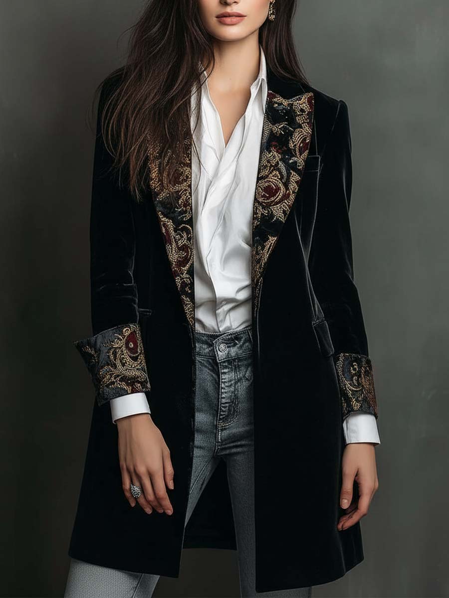Clementina | Blazer Ajustado con Estampado Barroco Negro