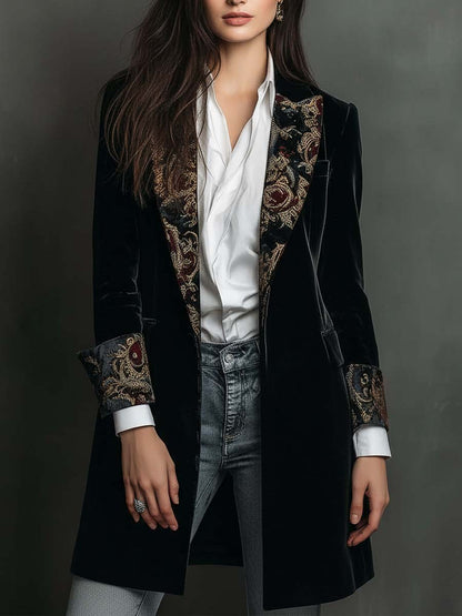 Clementina | Blazer Ajustado con Estampado Barroco Negro