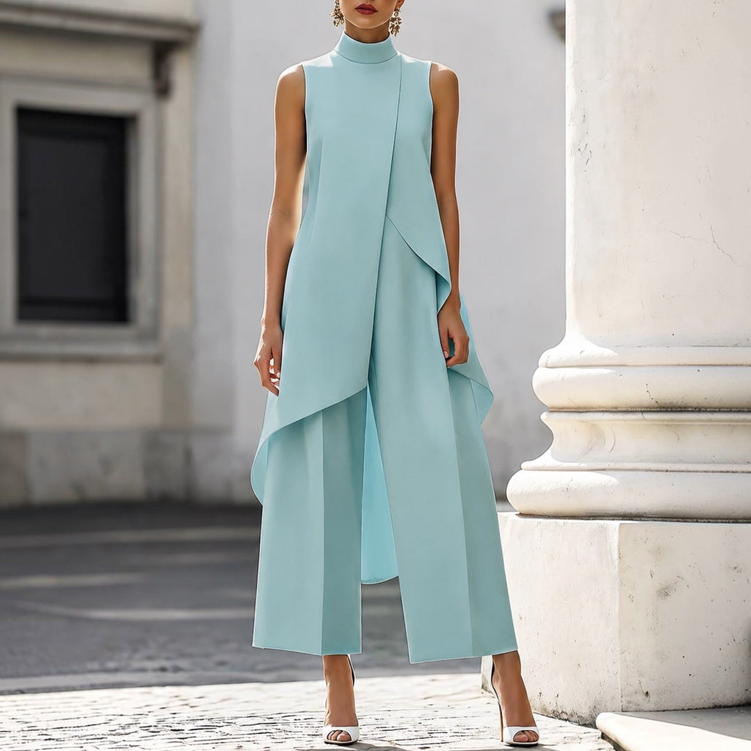 Sara | Mono Elegante con Top Drapeado de Cuello Alto