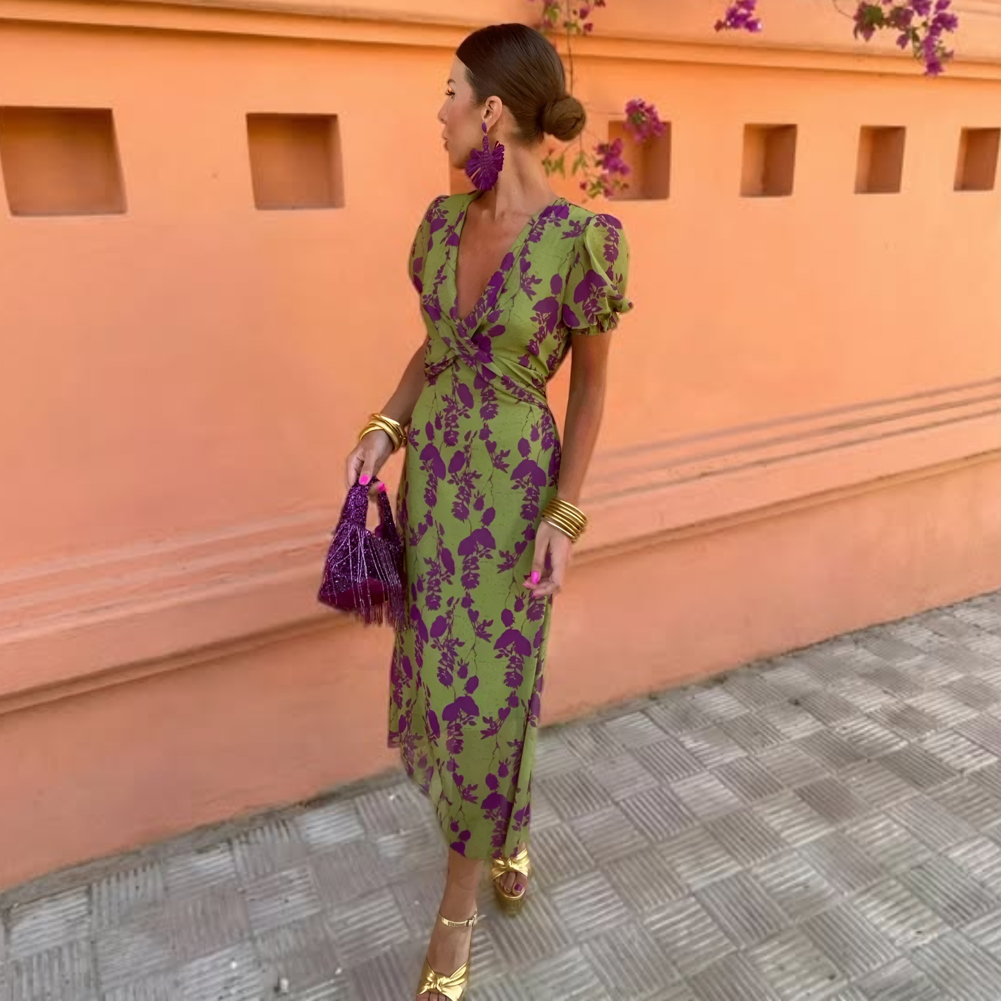 Ernestina | Vestido Largo Floral Verde
