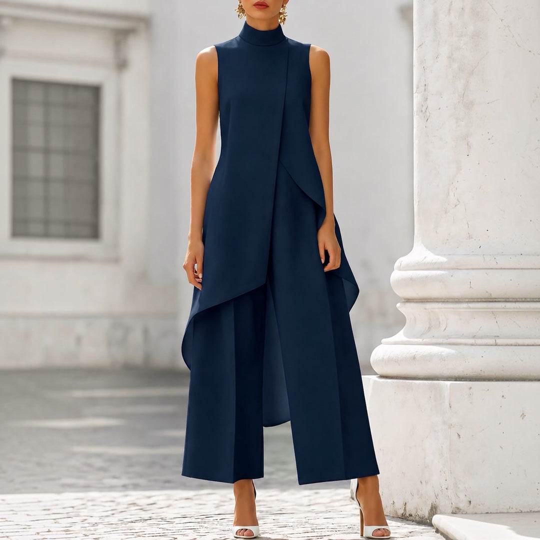 Sara | Mono Elegante con Top Drapeado de Cuello Alto