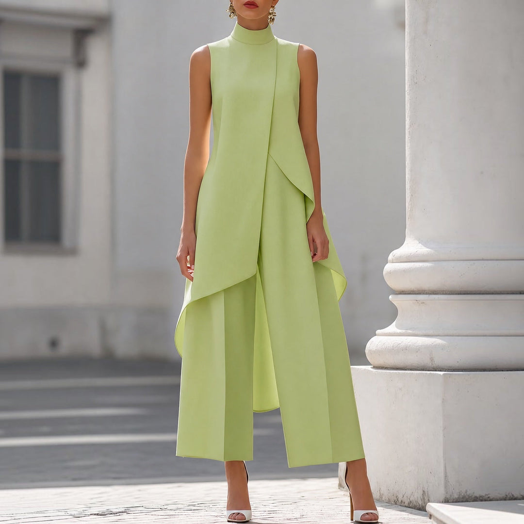 Sara | Mono Elegante con Top Drapeado de Cuello Alto