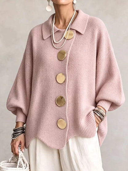 Stefania | Cárdigan Oversize con Cuello y Botones Metálicos