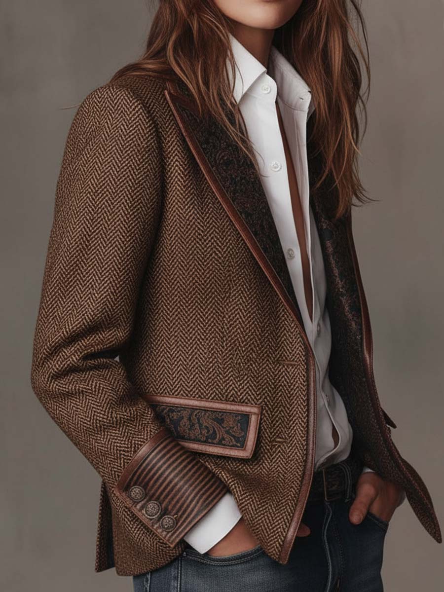 Gisela | Blazer con Paneles Estampado de Espiga