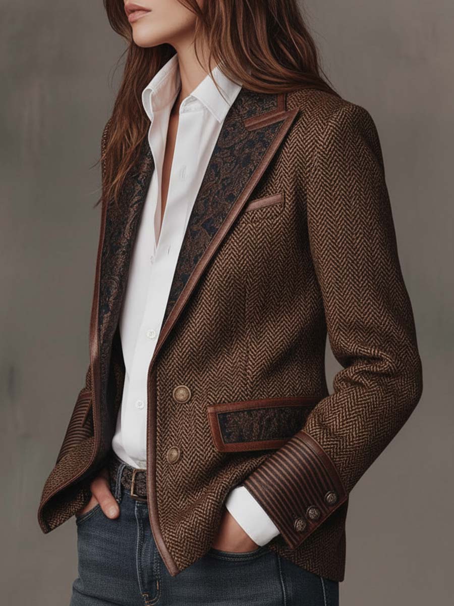 Gisela | Blazer con Paneles Estampado de Espiga