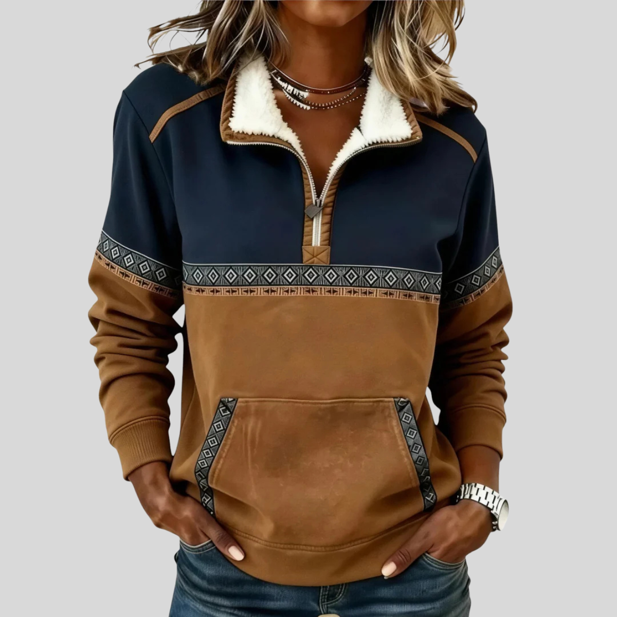 Modesta | Jersey con Media Cremallera y Cuello Sherpa