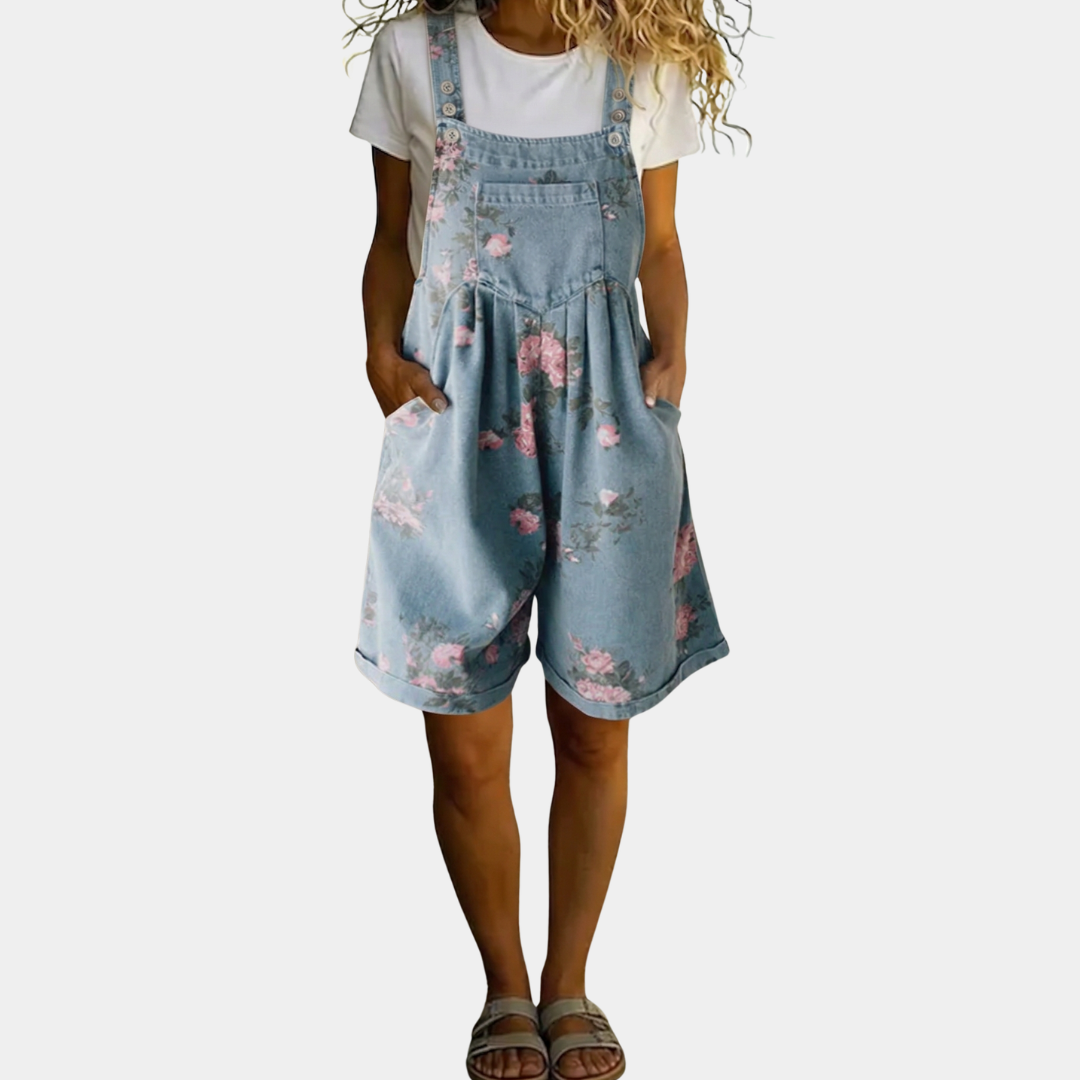 Judy | Peto Floral Denim Lavado Vintage Sensación Algodón Suave