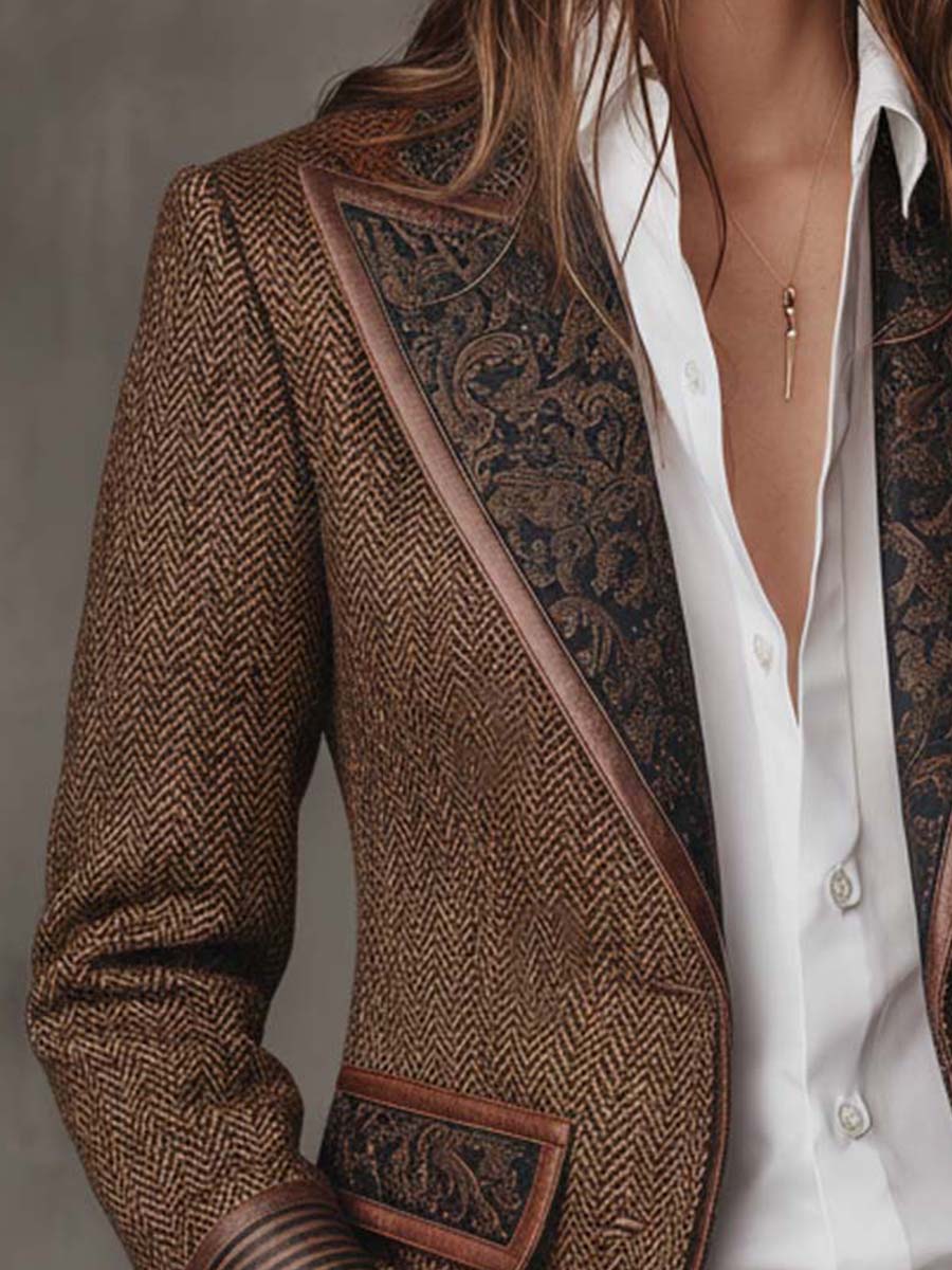 Gisela | Blazer con Paneles Estampado de Espiga