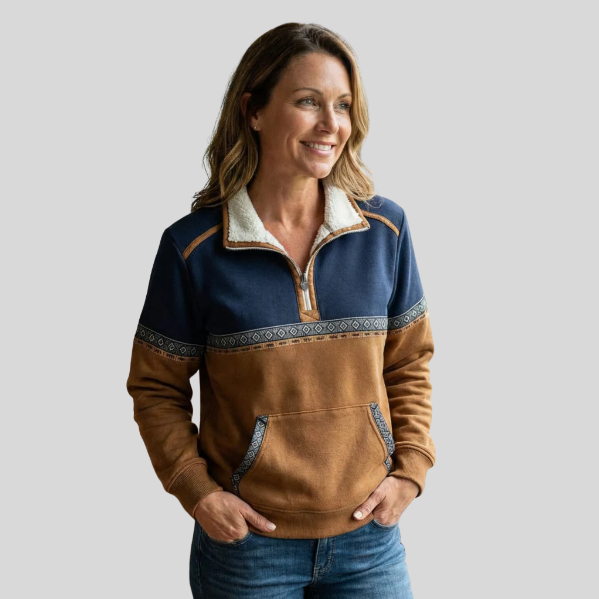 Modesta | Jersey con Media Cremallera y Cuello Sherpa