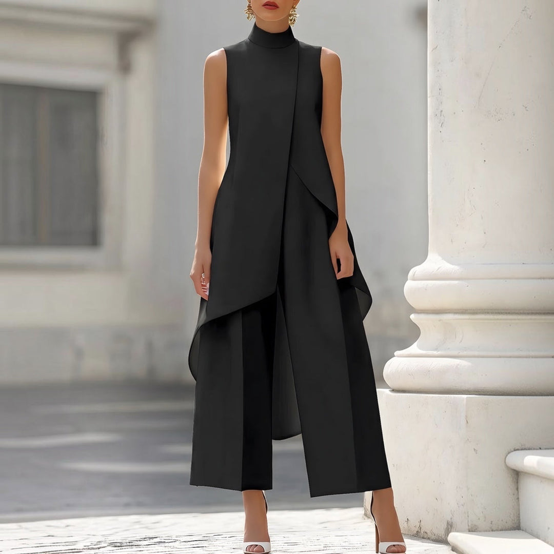 Sara | Mono Elegante con Top Drapeado de Cuello Alto