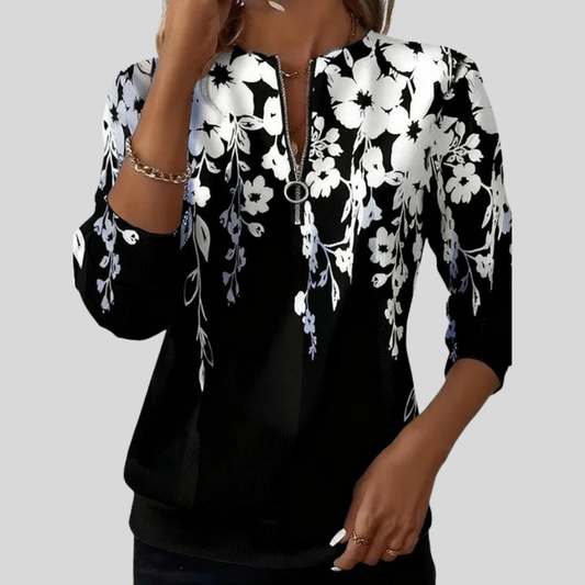 Brígida | Sudadera Floral con Cuello de Cremallera