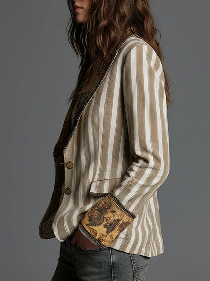 Susana | Blazer Bohemio a Rayas con Cuello Estampado