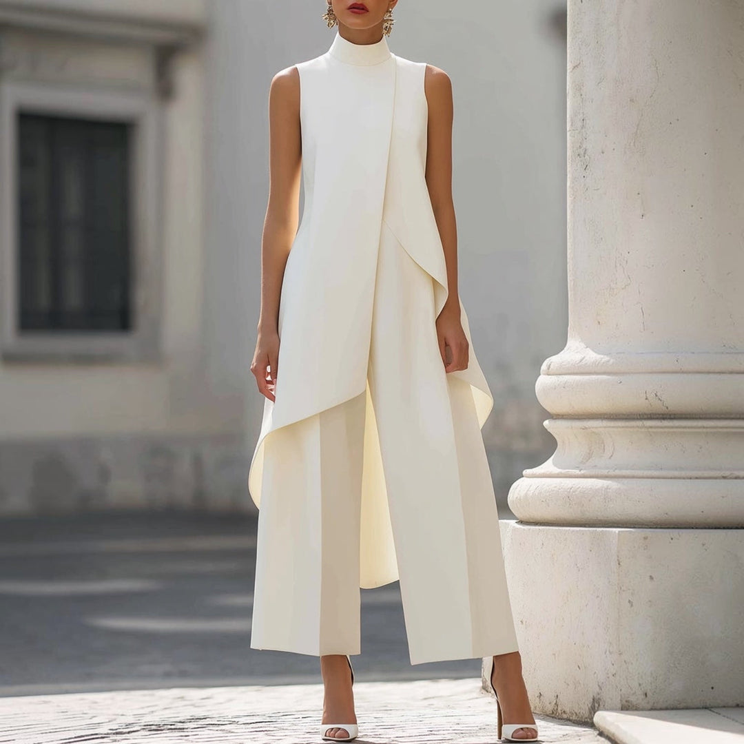 Sara | Mono Elegante con Top Drapeado de Cuello Alto