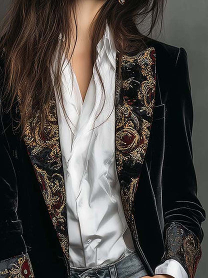 Clementina | Blazer Ajustado con Estampado Barroco Negro