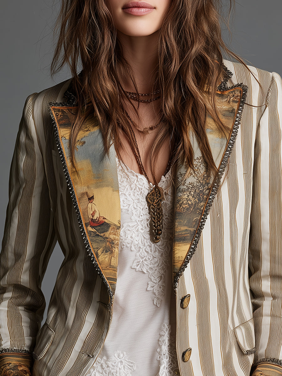 Susana | Blazer Bohemio a Rayas con Cuello Estampado