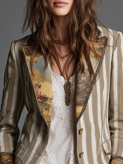 Susana | Blazer Bohemio a Rayas con Cuello Estampado