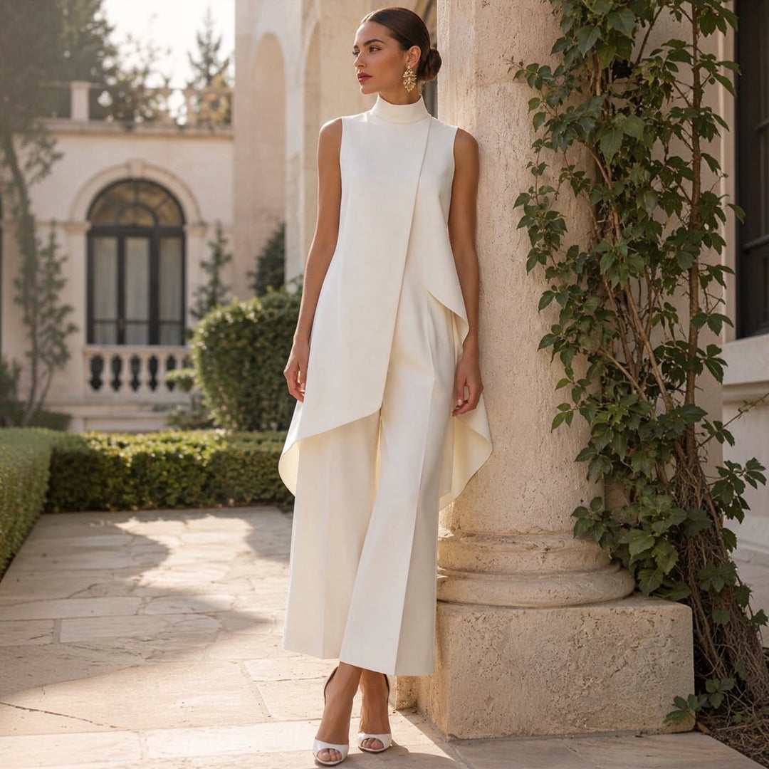 Sara | Mono Elegante con Top Drapeado de Cuello Alto