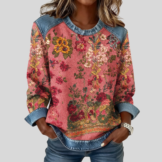 Lourdes | Sudadera Floral con Ribetes en Contraste