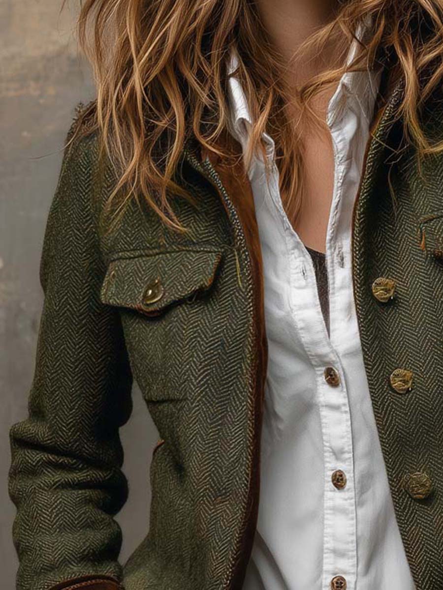 Carolina | Blazer Vintage de Espiga con Ribetes en Contraste