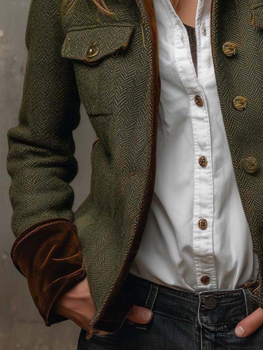 Carolina | Blazer Vintage de Espiga con Ribetes en Contraste
