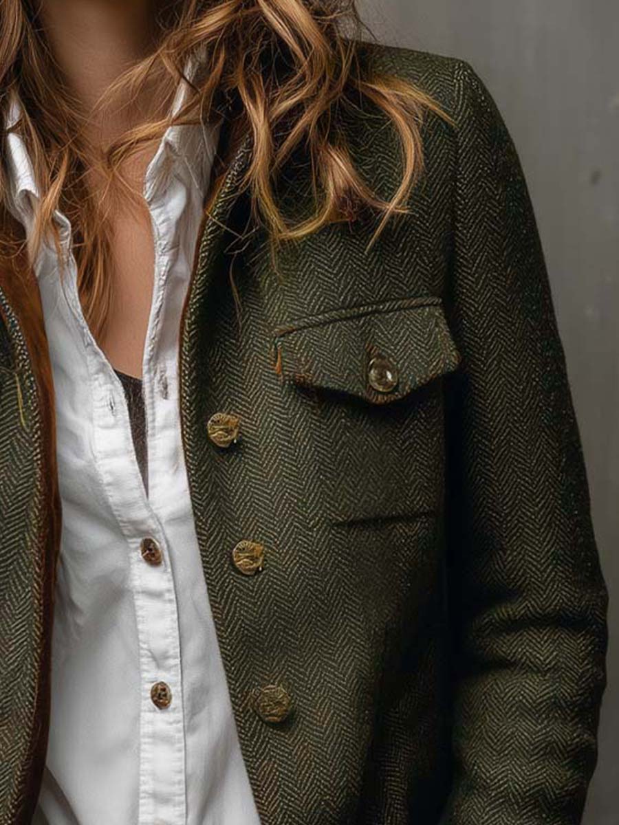 Carolina | Blazer Vintage de Espiga con Ribetes en Contraste