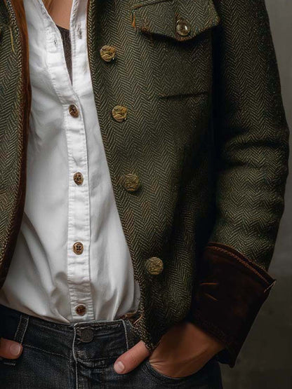 Carolina | Blazer Vintage de Espiga con Ribetes en Contraste