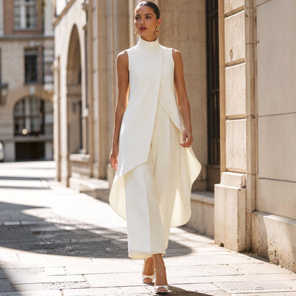 Sara | Mono Elegante con Top Drapeado de Cuello Alto