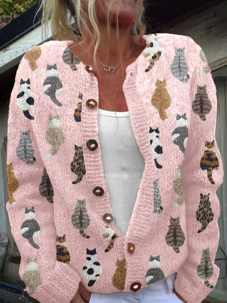Isabel | Cárdigan Acogedor con Estampado de Gatos