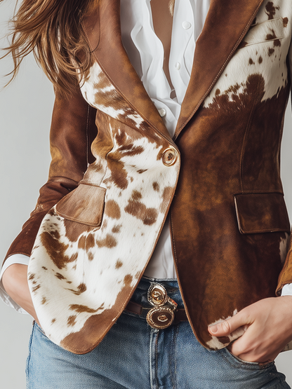 Agatha | Blazer Vintage Estampado Vaca Eco-Responsable