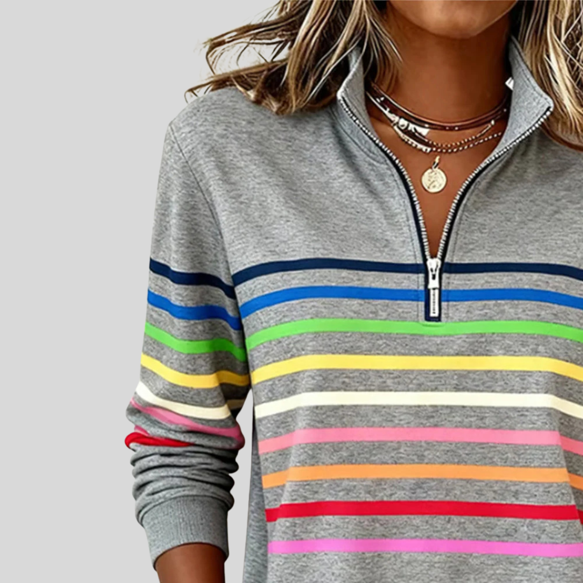 Ramona | Sudadera de Rayas con Cuarto de Cremallera