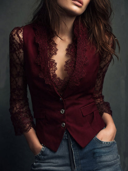 Noelia | Top Blazer Negro con Mangas Semitransparentes