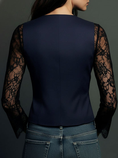 Noelia | Top Blazer Negro con Mangas Semitransparentes