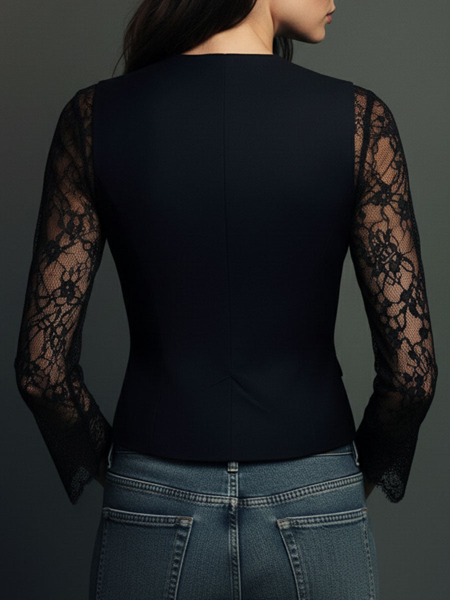 Noelia | Top Blazer Negro con Mangas Semitransparentes