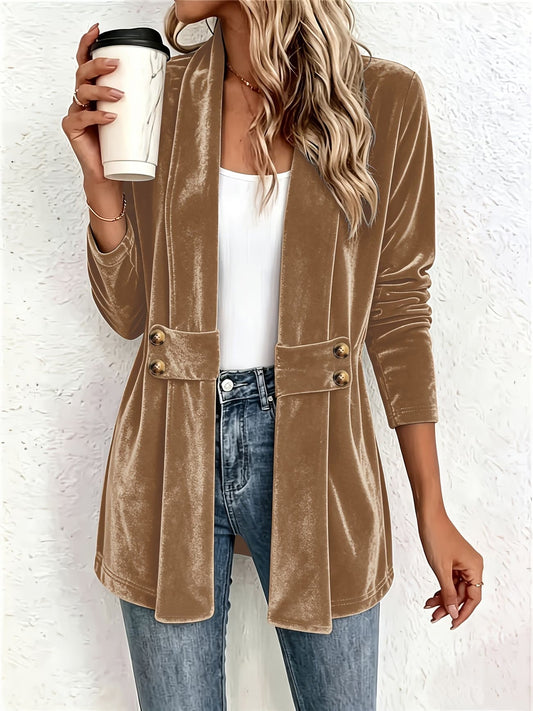 Amparo | Cárdigan de Terciopelo Camel con Lengüeta de Botones