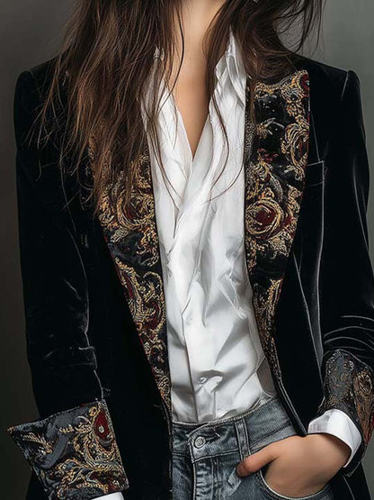 Clementina | Blazer Ajustado con Estampado Barroco Negro